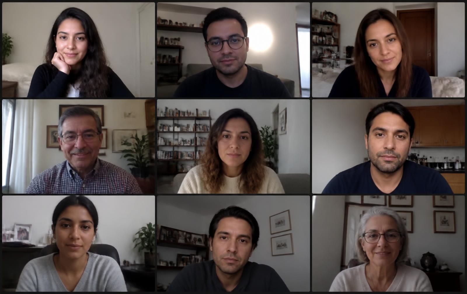 Cuadrícula de videollamada con nueve personas conectadas desde sus casas durante una sesión de FORMA